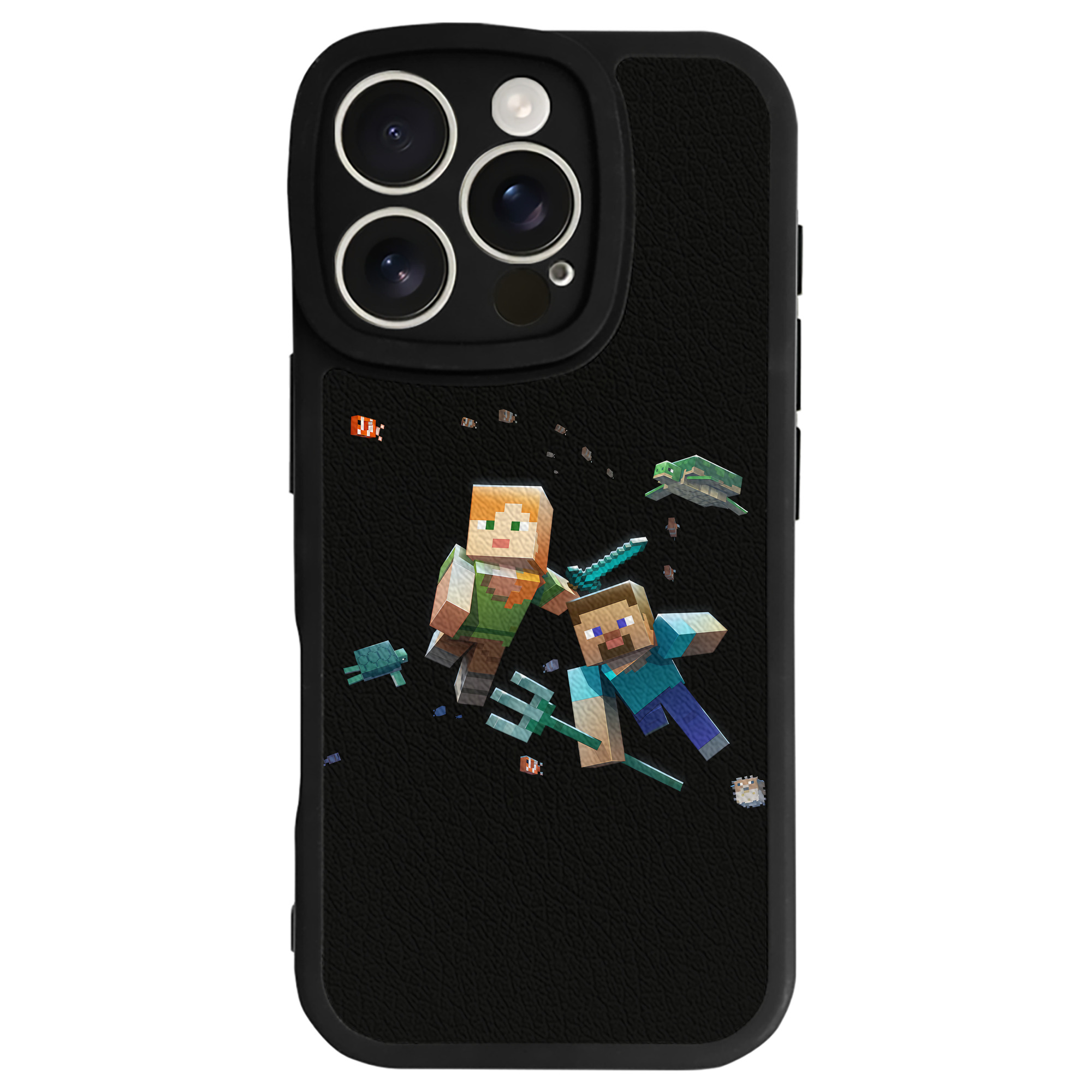 （画像用） マインクラフト ブロックの世界 Minecraft MC Block world 【iPhone 16シリーズ対応】シリコンスマホケース（レザー調） 材質：シリコン